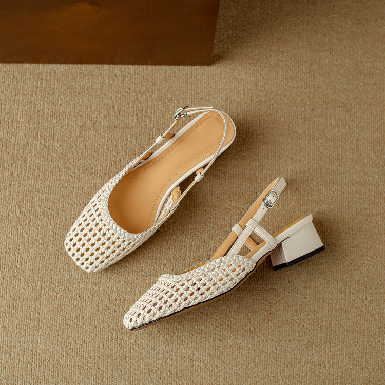 Women's Block Heel Slingback Sandals – Braided Dress Sandals