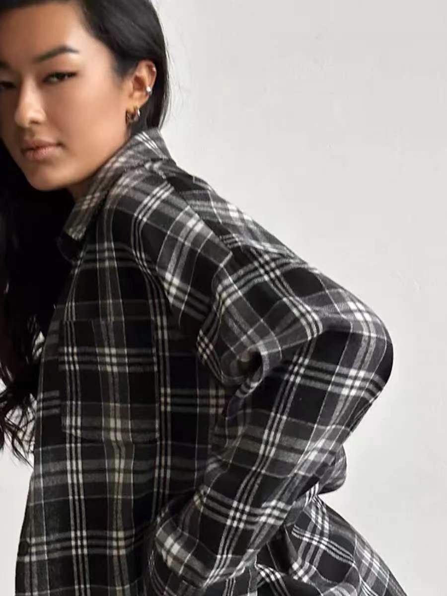 Women's Oversized Check Blouse – Relaxed Button Front Shirt Blouse