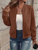 Women's Zip-Up Cardigan – Textured Long Sleeve Cardigan