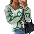 Women's Geometric Knit Cardigan – Oversized Button Front Patterned Cardigan
