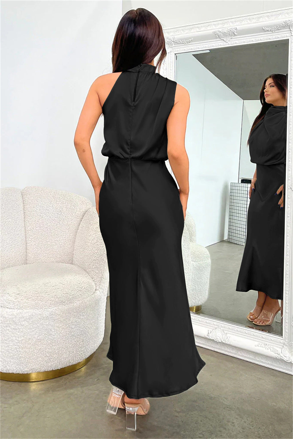 Women's Halter Neck Midi Dress – Relaxed Flowy Occasion Dress