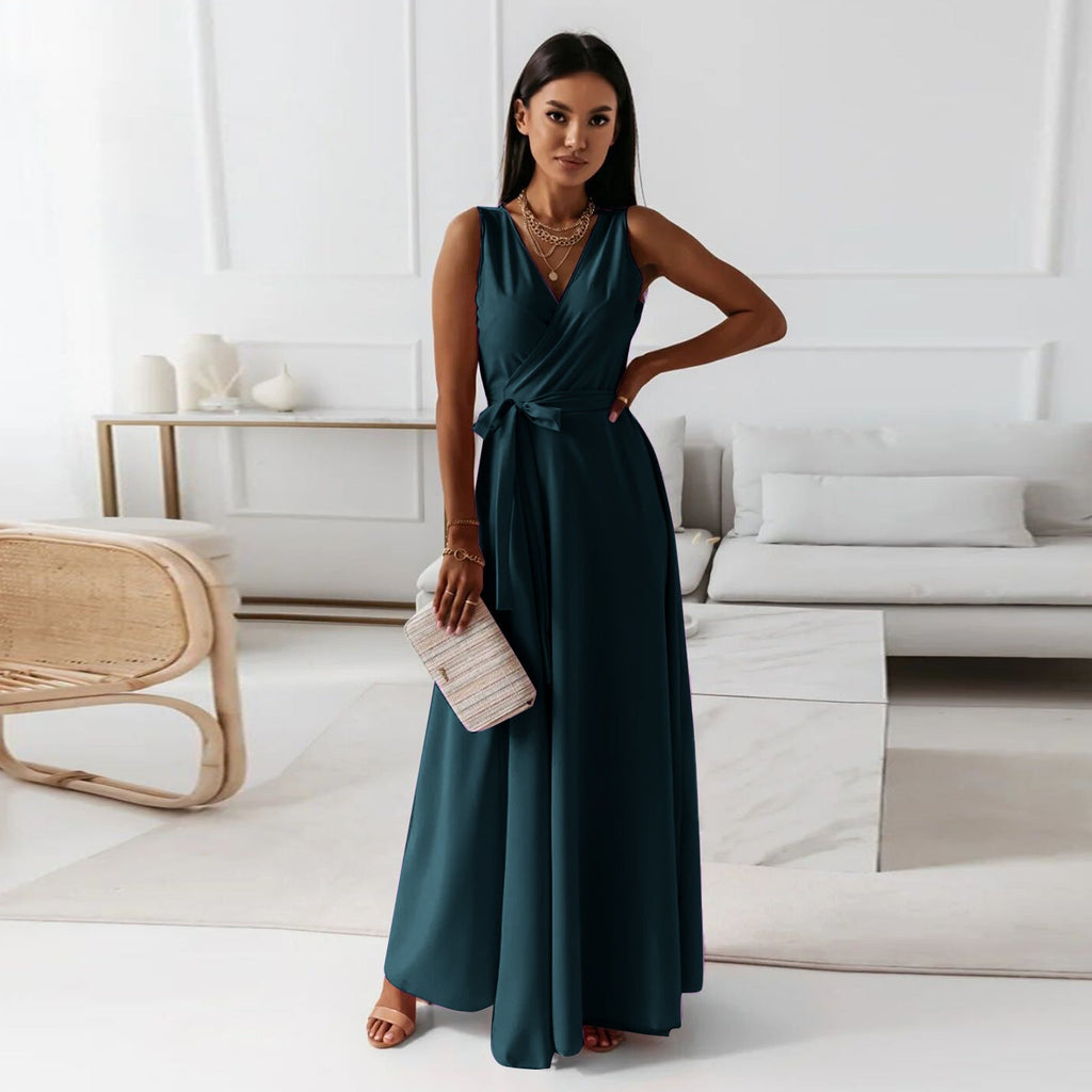 Women's Wedding Guest Wrap Maxi Dress – Flowy V-Neck Occasion Dress