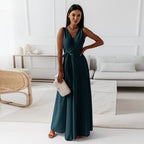 Women's Wedding Guest Wrap Maxi Dress – Flowy V-Neck Occasion Dress