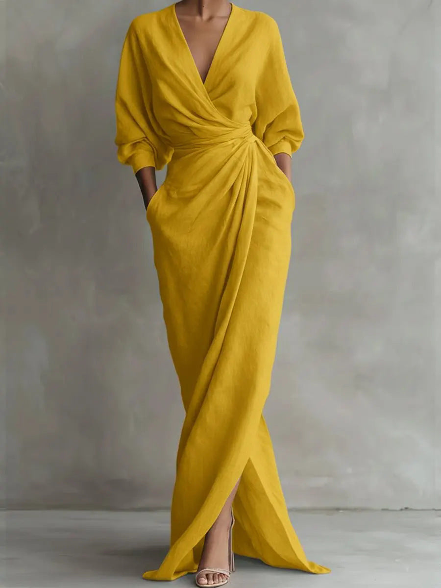 Women's V-Neck Maxi Dress – Flowy Minimalist Summer Dress