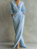 Women's V-Neck Maxi Dress – Flowy Minimalist Summer Dress
