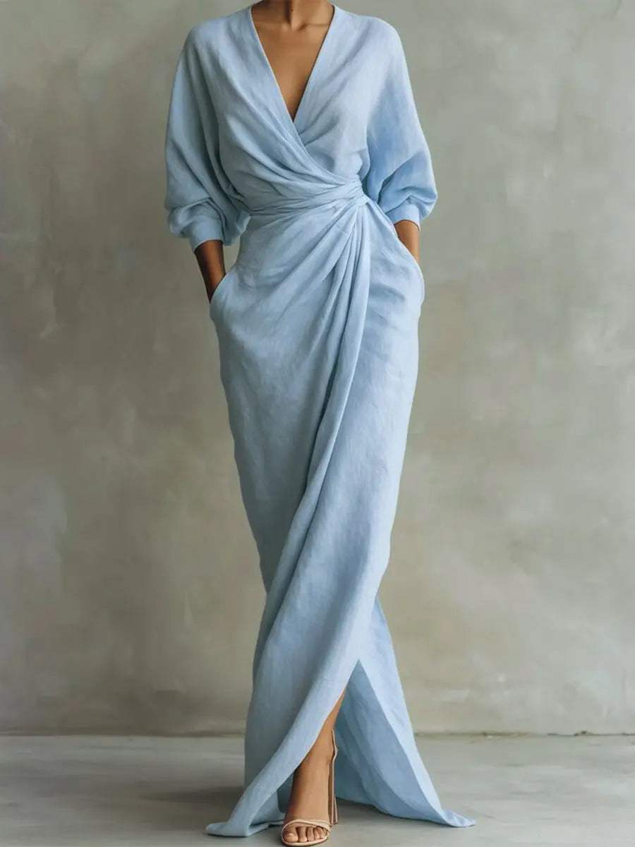 Women's V-Neck Maxi Dress – Flowy Minimalist Summer Dress