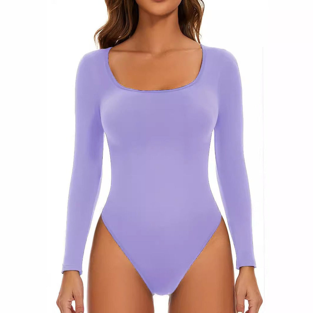 Women's Plunging Neck Bodysuit – Fitted Long Sleeve Evening Bodysuit