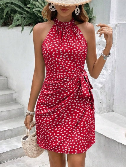 Women's Halter Wrap Dress – High Waist Fitted Occasion Dress