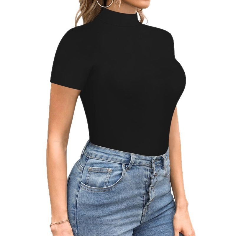 Women's Mock Neck Bodysuit – Fitted Short Sleeve Bodysuit