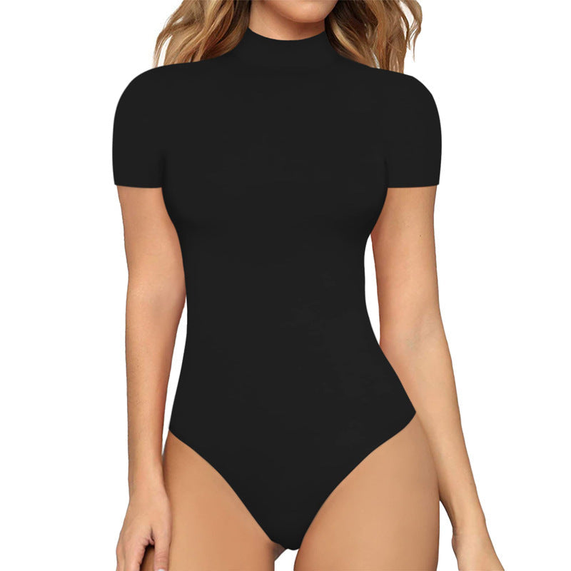 Women's Mock Neck Bodysuit – Fitted Short Sleeve Bodysuit