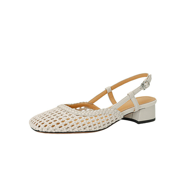 Women's Block Heel Slingback Sandals – Braided Dress Sandals