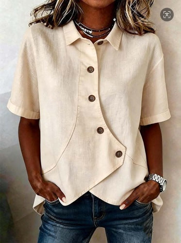 Women's Textured Blouse with Statement Buttons and Relaxed Shape