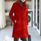 Women's Classic Long Coat – Lapel Collar Button Front Overcoat