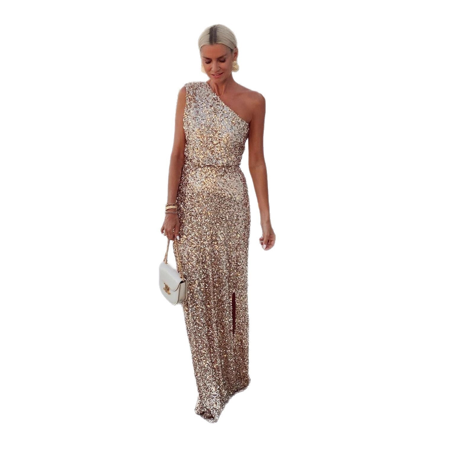 Women's Sparkly Evening Dress – Side Slit Dress