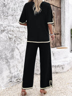 Women's Split Hem Wide Leg Lounge Set – Relaxed Top and Trousers Set