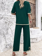 Women's Split Hem Wide Leg Lounge Set – Relaxed Top and Trousers Set