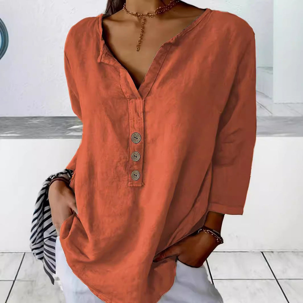 Women's Button Front Shirt Blouse – Relaxed Collared Everyday Blouse