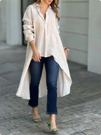 Women's Longline Shirt Blouse – Asymmetrical Button Down Tunic Blouse