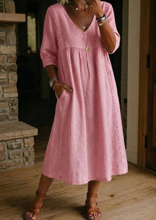 Women's Vintage Denim Look Dress – Relaxed Button Front Dress