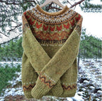 Women's Icelandic Knit Sweater – Vintage Nordic Pattern Crew Neck Pullover