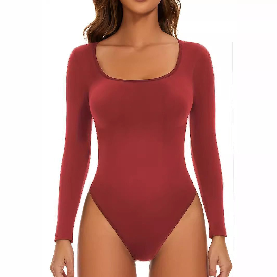 Women's Plunging Neck Bodysuit – Fitted Long Sleeve Evening Bodysuit
