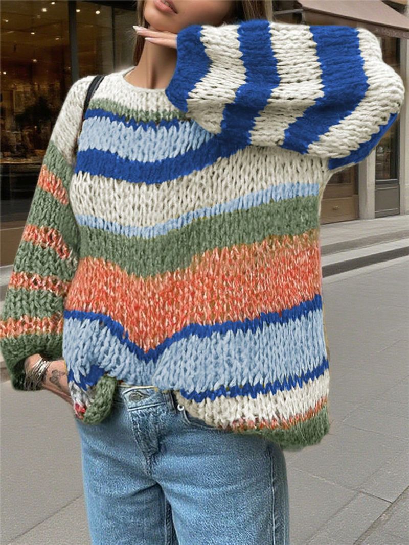 Women's Striped Open Front Cardigan – Relaxed Long Sleeve Cardigan