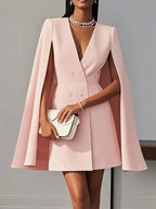 Women's Hooded Cape Dress – Deep V-Neck Formal Cocktail Dress