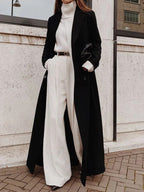 Women's Double-Breasted Long Coat – Deep Pocket Tailored Overcoat