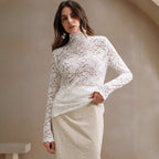 Women's High Neck Lace Bodysuit – Sheer Floral Long Sleeve Bodysuit