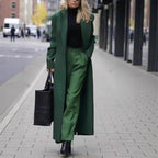 Women's Double-Breasted Long Coat – Deep Pocket Tailored Overcoat