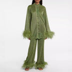Women's Stand Collar Pants Set – Long Sleeve Top & Matching Trousers
