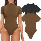 Women's High Neck Bodysuit – Fitted Short Sleeve Bodysuit