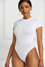 Women's Mock Neck Bodysuit – Fitted Short Sleeve Bodysuit