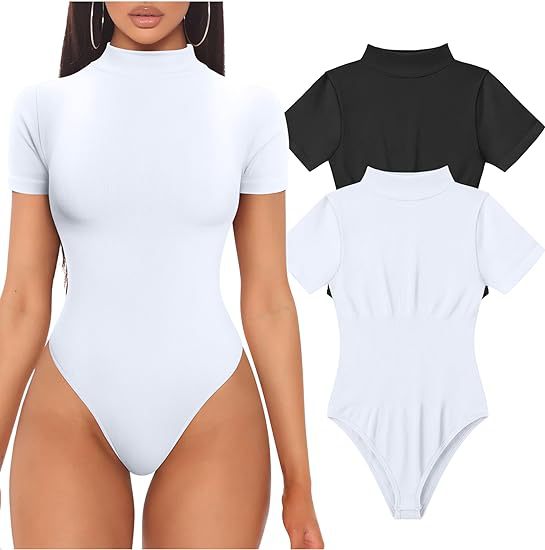 Women's High Neck Bodysuit – Fitted Short Sleeve Bodysuit
