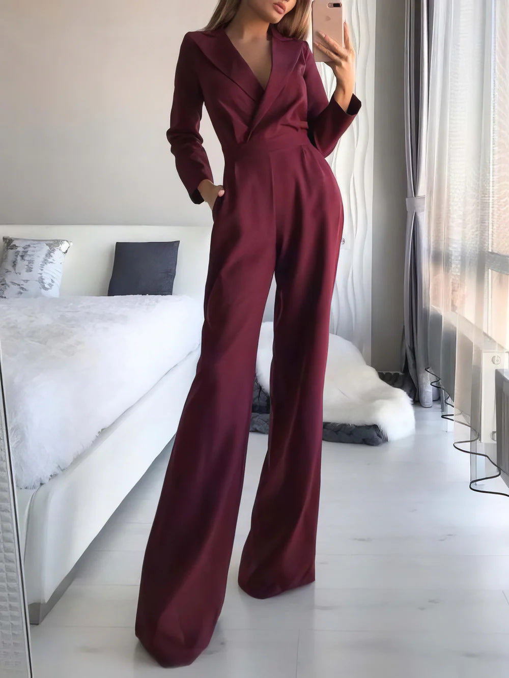 Women's Fitted Long Sleeve Jumpsuit – Tailored Evening Occasion Jumpsuit
