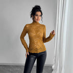 Women's High Neck Lace Bodysuit – Sheer Floral Long Sleeve Bodysuit