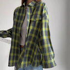 Women's Oversized Check Blouse – Relaxed Button Front Shirt Blouse