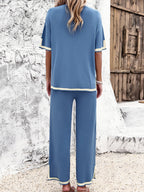 Women's Split Hem Wide Leg Lounge Set – Relaxed Top and Trousers Set