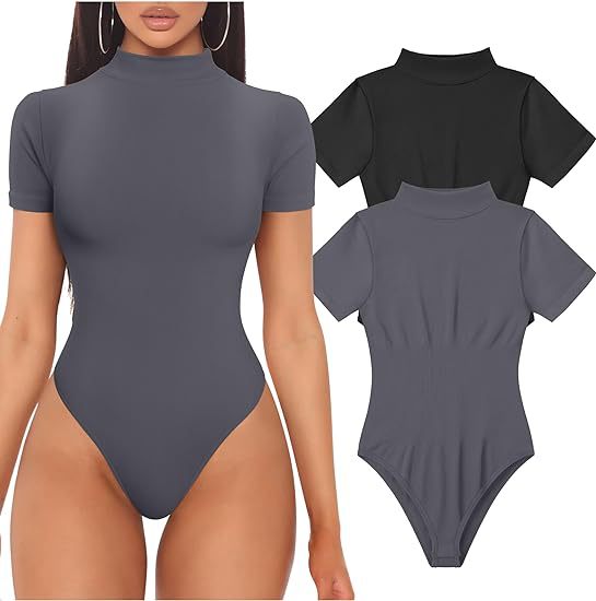 Women's High Neck Bodysuit – Fitted Short Sleeve Bodysuit