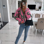 Women's Geometric Knit Cardigan – Oversized Button Front Patterned Cardigan