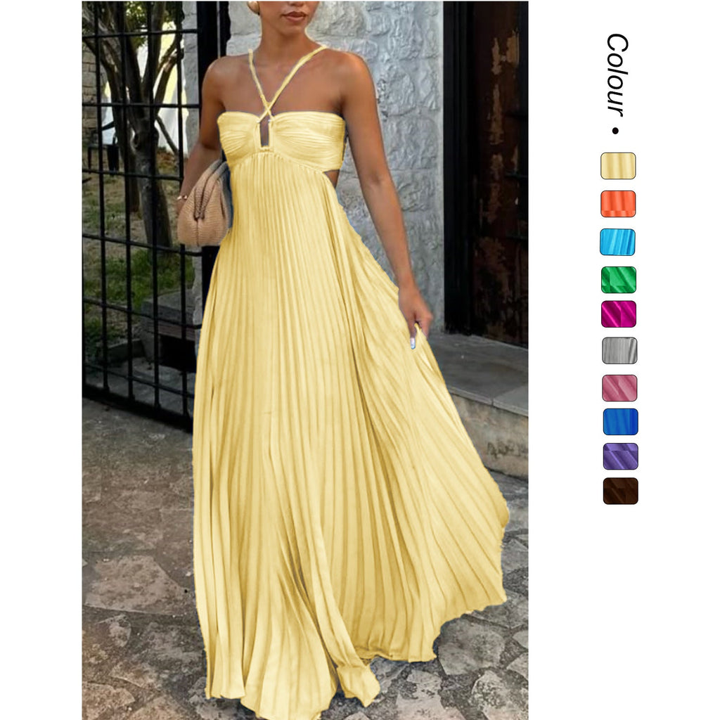 Women's Pleated Off-Shoulder Dress – Adjustable Strap Formal Dress