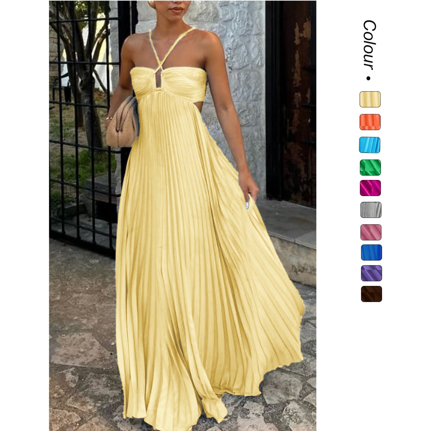 Women's Pleated Off-Shoulder Dress – Adjustable Strap Formal Dress