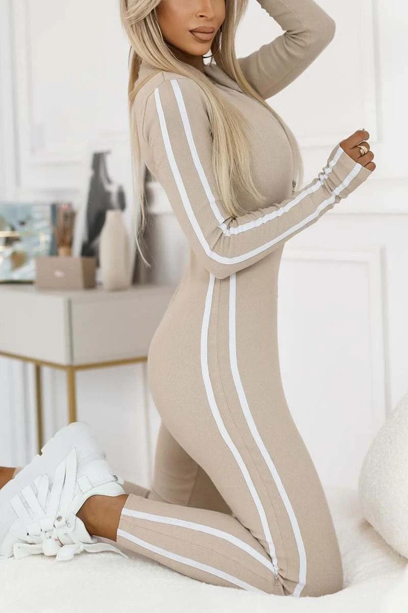 Women's Long Sleeve Sport Bodysuit – Side Stripe Fitted Active Bodysuit