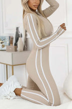 Women's Long Sleeve Sport Bodysuit – Side Stripe Fitted Active Bodysuit