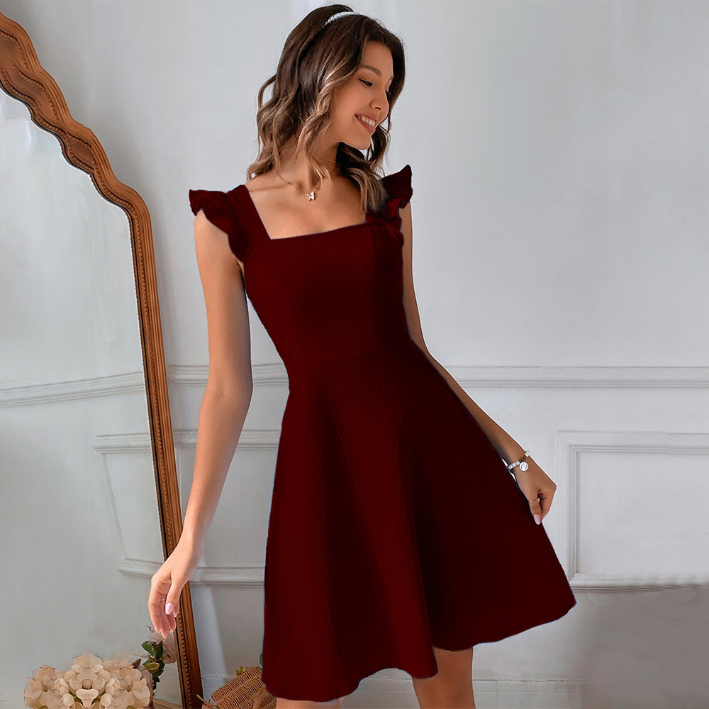 Women's Fit & Flare Mini Dress – Ruffle Strap Day Dress