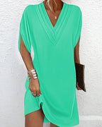 Women's V-Neck Wrap Dress – Short Sleeve Flowy Summer Dress