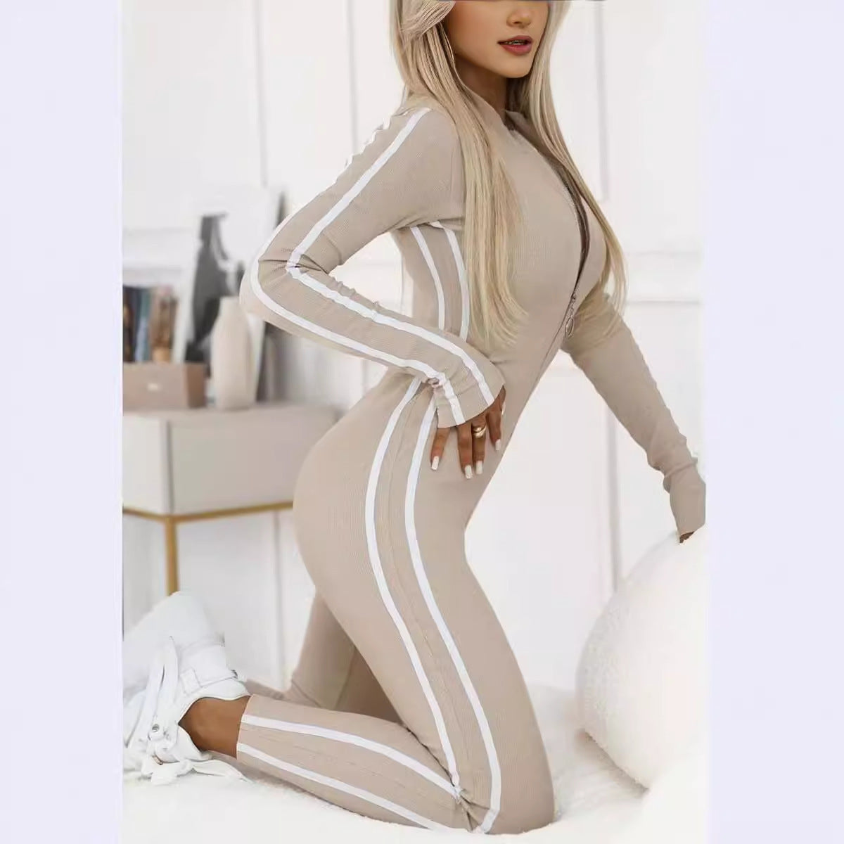 Women's Long Sleeve Sport Bodysuit – Side Stripe Fitted Active Bodysuit
