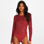 Women's Sequin Bodysuit – Sparkle Long Sleeve Party Bodysuit