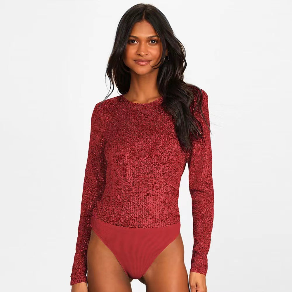 Women's Sequin Bodysuit – Sparkle Long Sleeve Party Bodysuit