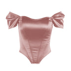 Women's Off-Shoulder Corset Bodysuit – Bow Sleeve Fitted Evening Bodysuit
